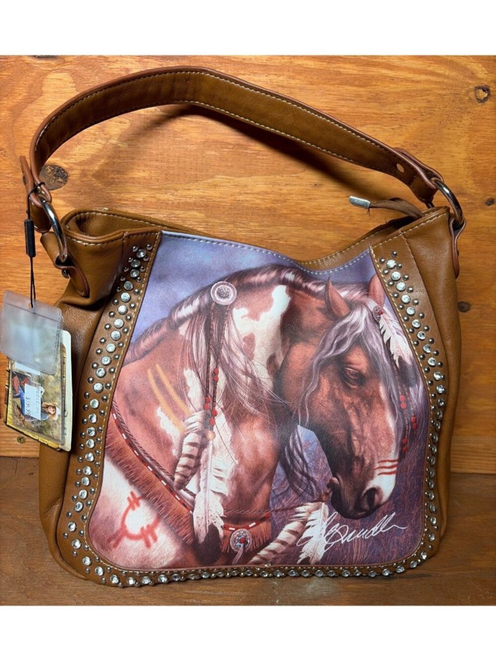 Montana West Horse Art Concealed Carry Purse Faux-Leather Studs & Rhinestones